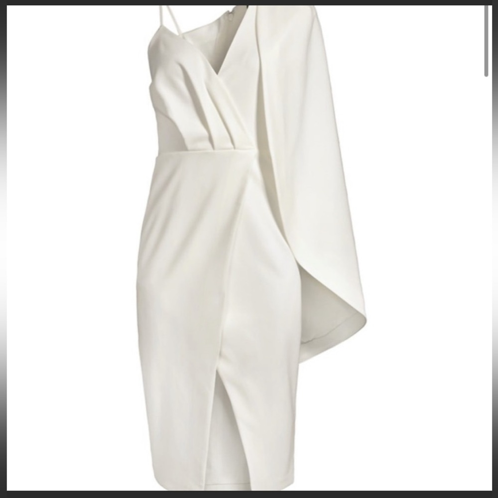 Lavish Alice one shoulder cape midi pencil dress with thigh slit